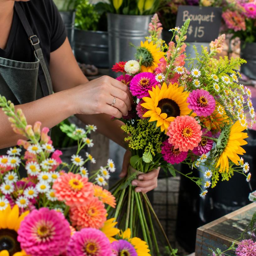 Arranging a bright bouquet