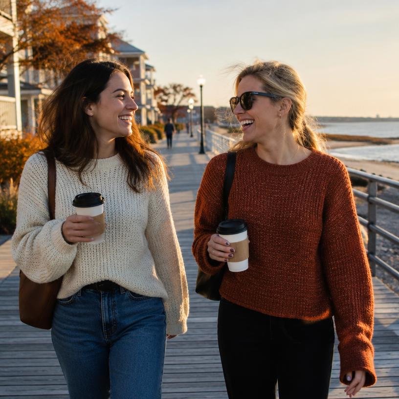Boardwalk walk with coffee